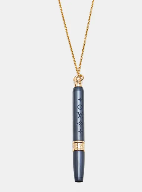 Louis Vuitton Les Gastons Vuitton Designer Blue PVD Titanium 18k Yellow Gold Pencil Pendant Necklace