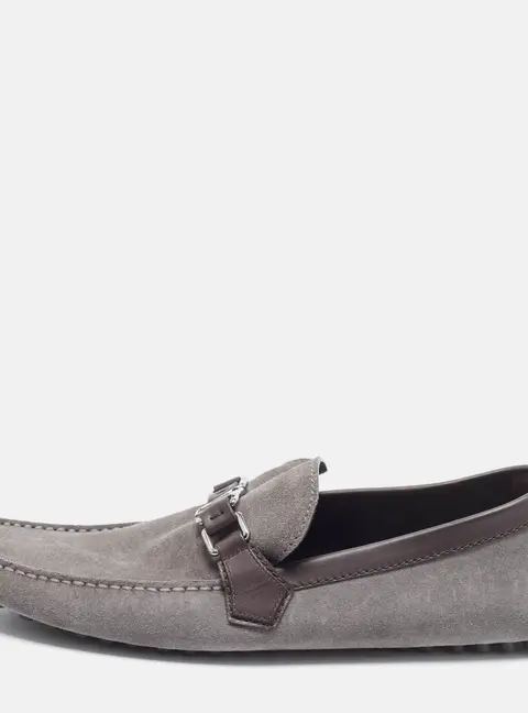 Louis Vuitton Hockenheim Size 46 Grey/Brown Leather and Suede Driver Loafers