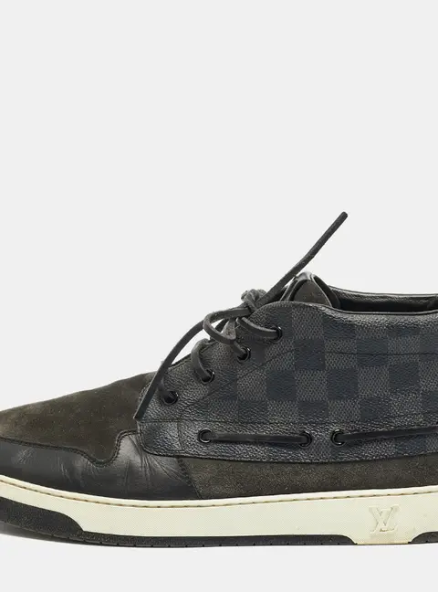 Louis Vuitton Size 44.5 Black/Brown Leather and Canvas High Top Sneakers
