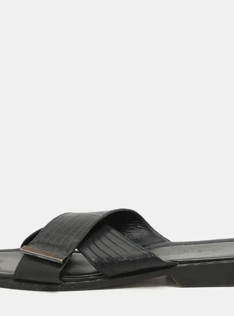 Louis Vuitton Black Lizard Leather Criss Cross Flats Size 43.5