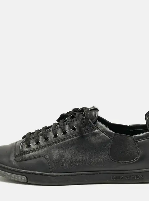 Louis Vuitton Black Leather Logo Lace Up Sneakers Size 42.5