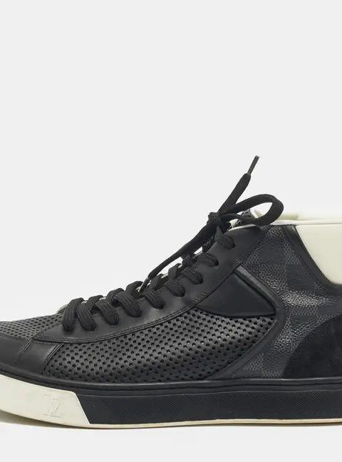 Louis Vuitton Black Damier Canvas and Leather High Top Sneakers Size 39.5