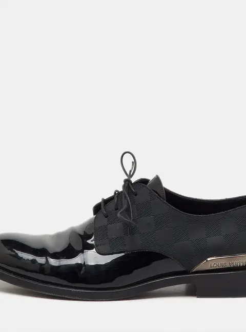 Louis Vuitton Black Damier and Patent Leather Lace Up Derby Size 41