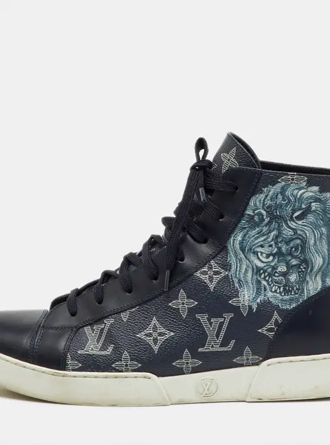 Louis Vuitton Chapman Size 41 Navy Blue Coated Canvas and Leather High Top Sneakers