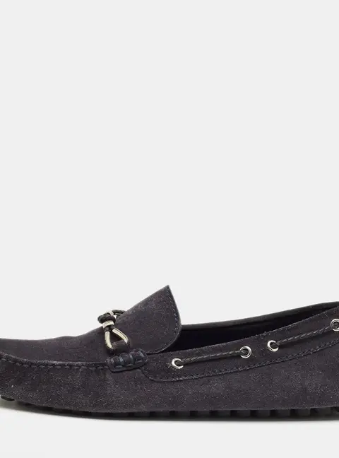 Louis Vuitton Navy Blue Suede Bow Slip On Loafers Size 42