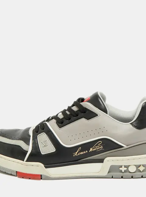 Louis Vuitton LV Trainer Size 41.5 GreyBlack Leather Lace Up Sneakers