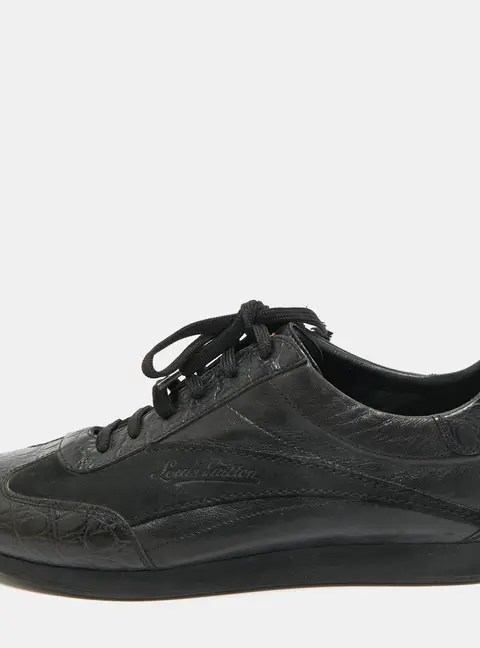 Louis Vuitton Size 41.5 Black Croc Embossed Leather and Suede Lace Up Sneakers