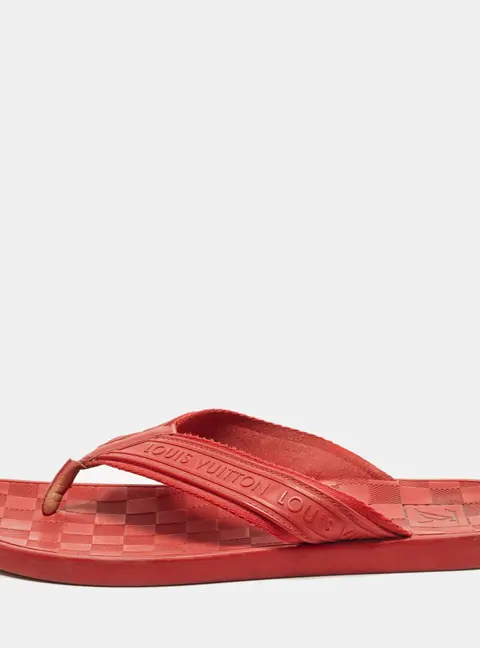 Louis Vuitton Size 44 Red Leather and Rubber Thong Flats Slide