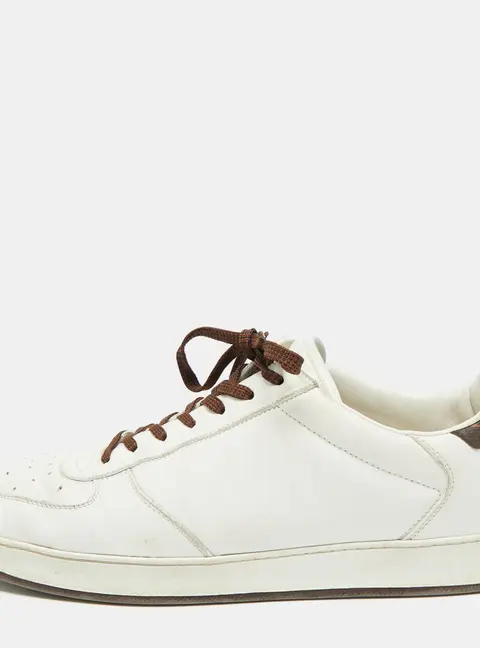 Louis Vuitton White/Brown Leather and Monogram Canvas Low Top Sneakers