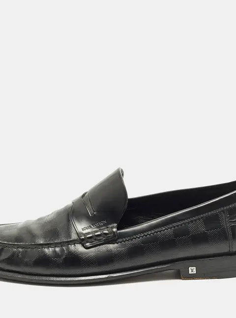 Louis Vuitton Size 43 Black Damier Leather Penny Loafers