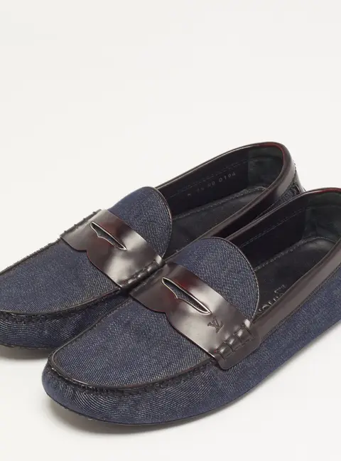 Louis Vuitton Monte Carlo Size 43.5 Blue/Brown Denim and Leather Loafers