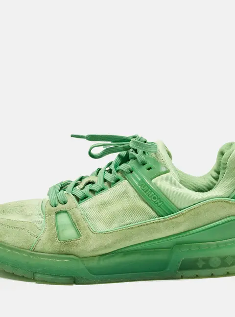 Louis Vuitton LV Trainer Size 40 Green Monogram Canvas and Suede Lace Up Sneakers