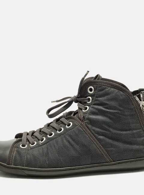 Louis Vuitton Size 43 Black Leather and Damier Nylon High Top Sneakers