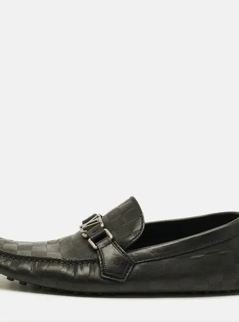 Louis Vuitton Hockenheim Size 43 Black Damier Leather Slip On Loafers