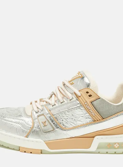 Louis Vuitton LV Trainer Size 42 Silver/Orange Monogram Leather Low Top Sneakers