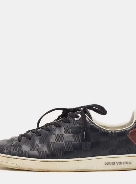 Louis Vuitton Frontrow Size 42 Navy Blue Damier Ebene Leather Low Top Sneakers