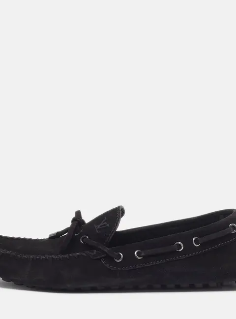 Louis Vuitton LV Size 41.5 Black Suede Bow Slip On Loafers