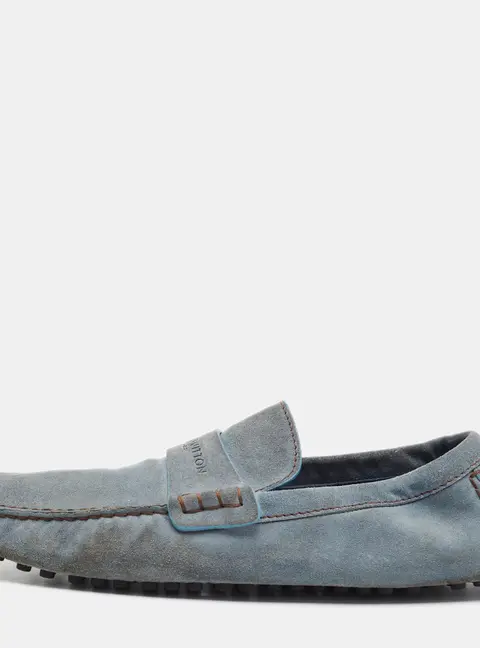 Louis Vuitton Size 43.5 Light Blue Suede Slip On Driver Loafers