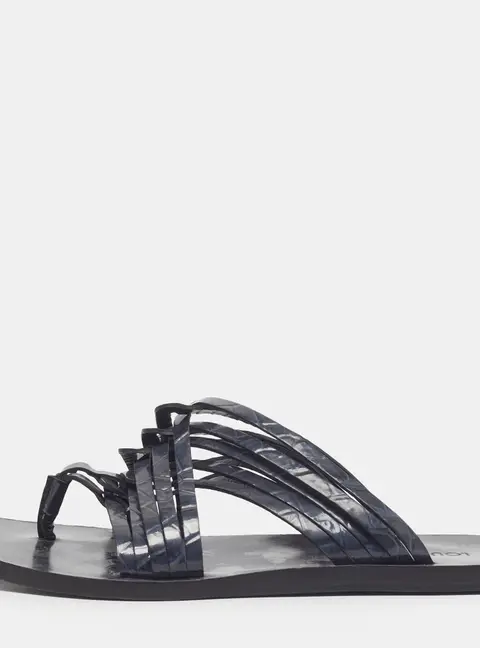 Louis Vuitton Size 40 Navy Blue Patent Leather Thong Flats