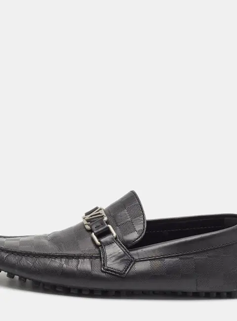 Louis Vuitton Hockenheim Size 43 Black Damier Leather Slip On Loafers
