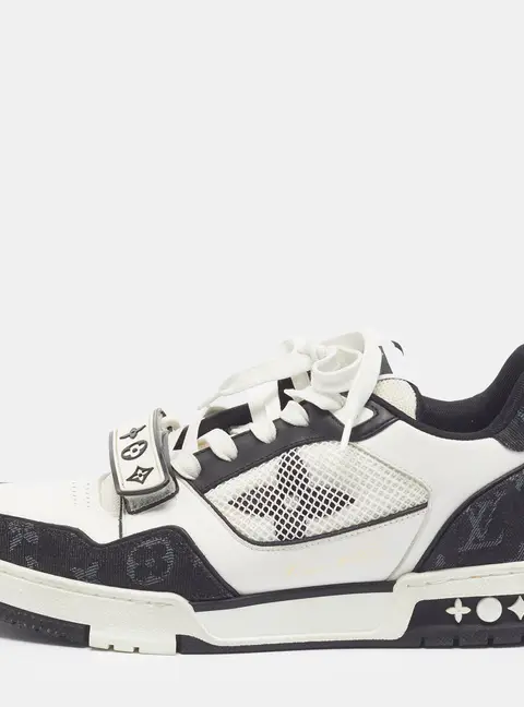 Louis Vuitton LV Trainer Size 41.5 White/Black Monogram Canvas and Leather Low Top Sneakers