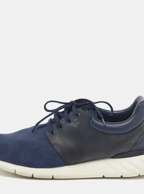 Louis Vuitton Fastlane Size 42.5 Navy Blue Damier Fabric and Nubuck Leather Low Top Sneakers