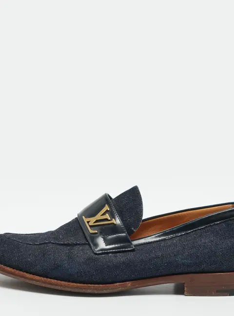 Louis Vuitton Saint Germain Size 41 Navy Blue Denim and Leather Loafers