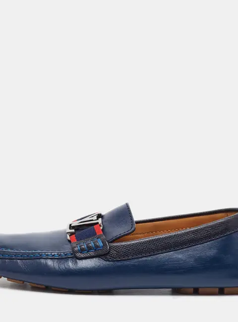 Louis Vuitton Monte Carlo Size 42 Navy Blue Leather Penny Loafers