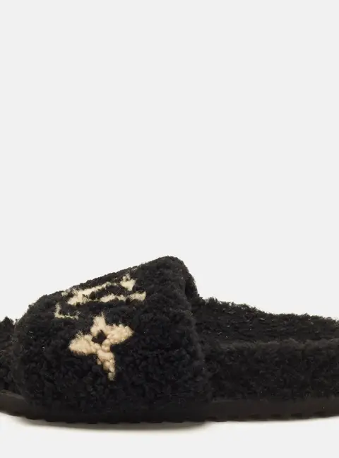 Louis Vuitton Paseo Size 42 Black/White Monogram Shearling Flat Slide