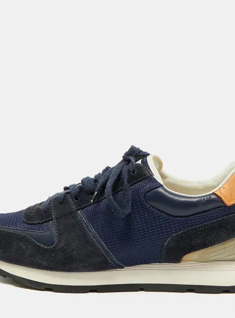 Louis Vuitton Abbesses Size 42 Navy Blue/Tan Mesh and Suede Low Top Sneakers