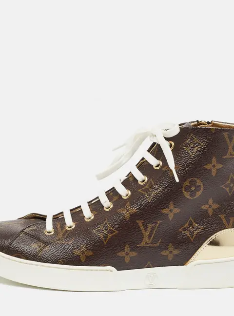 Louis Vuitton Stellar Size 40 Brown/Gold Monogram Coated Canvas and Leather High Top Sneakers