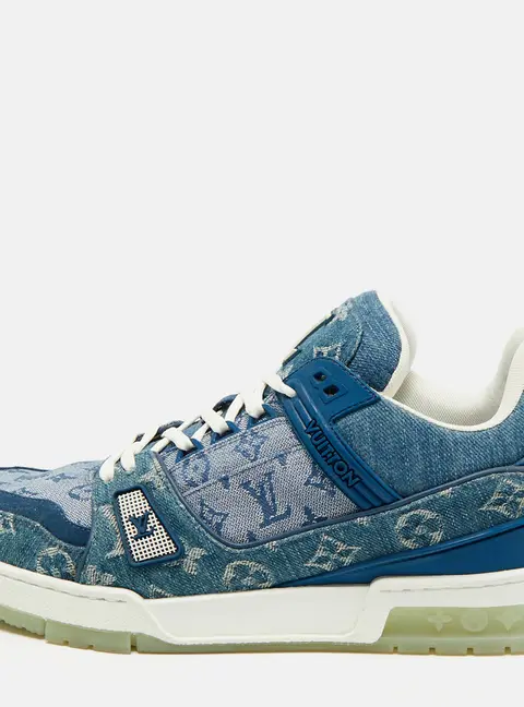 Louis Vuitton LV Trainer Size 42 Blue Monogram Denim Lace Up Sneakers