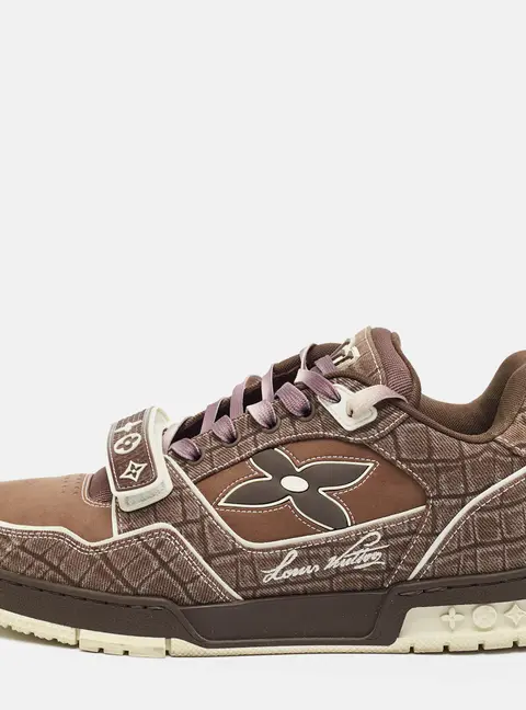 Louis Vuitton LV Trainer Size 42.5 Brown/White Canvas and Nubuck Leather Lace Up Sneakers