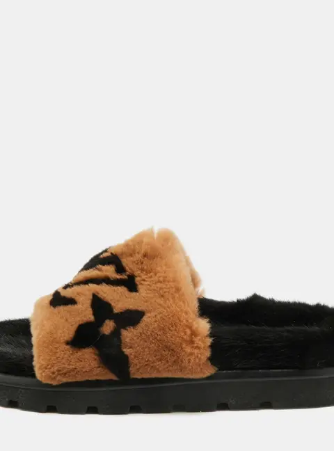 Louis Vuitton Pool Pillow Size 42 Brown Monogram Shearling Slide Sandals