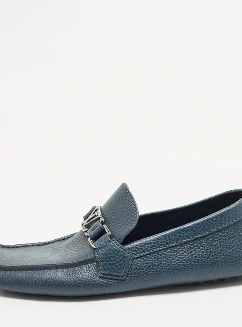 Louis Vuitton Hockenheim Size 42.5 Blue Grained Leather Loafers