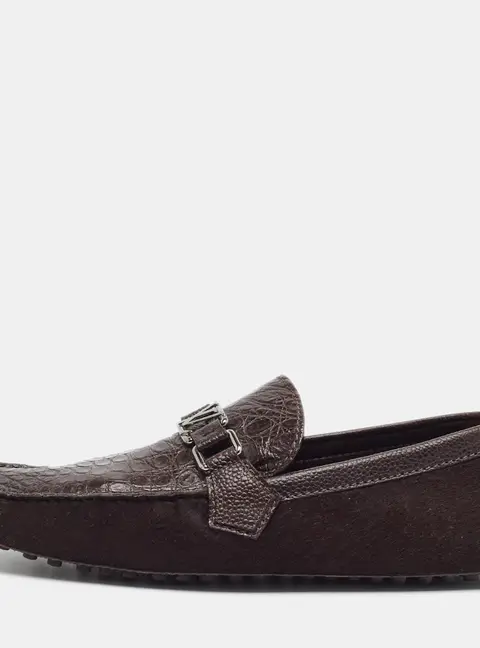 Louis Vuitton Monte Carlo Size 42.5 Dark Brown Calf Hair and Crocodile Leather Loafers