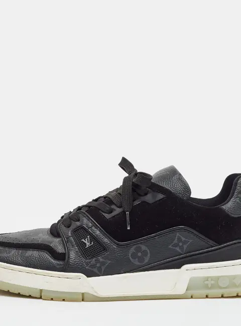 Louis Vuitton LV Eclipse Trainer Size 42 Black/Grey Monogram Canvas and Suede Lace Up Sneakers