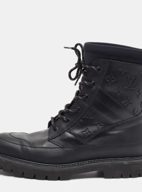 Louis Vuitton Landscape Size 43 Black Monogram Leather and Neoprene Combat Boots