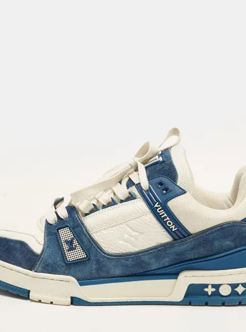 Louis Vuitton LV Trainer Size 42 Blue/White Monogram Denim and Leather Lace Up Sneakers