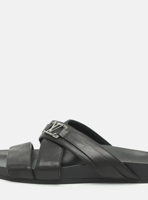 Louis Vuitton Mirabeau Size 41.5 Black Leather Flat Sandals