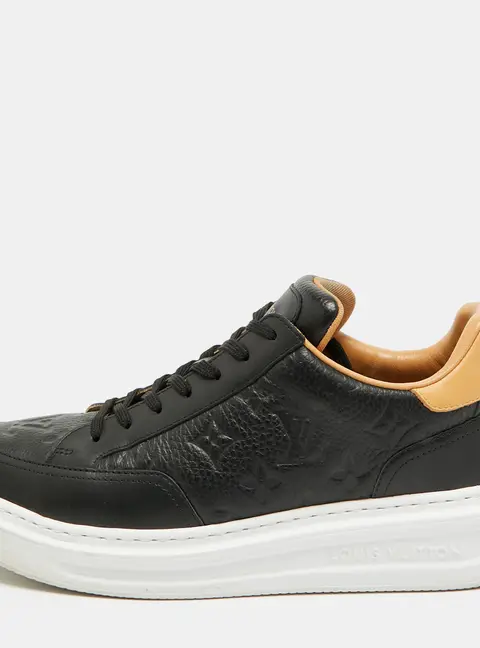 Louis Vuitton Beverly Hills Size 41.5 Black/Tan Monogram Leather Lace Up Sneakers