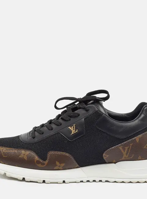 Louis Vuitton Run Away Size 42.5 Black/Brown Monogram Canvas and Knit Fabric Lace Up Sneakers