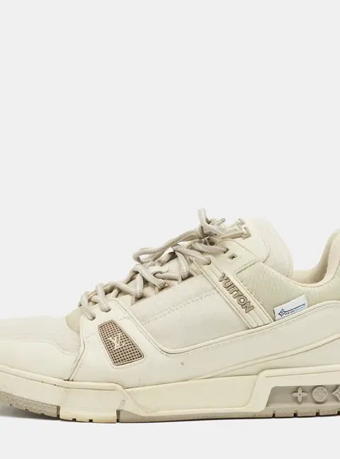 Louis Vuitton LV Trainer Size 42 Cream Fabric and Rubber Lace Up Sneakers