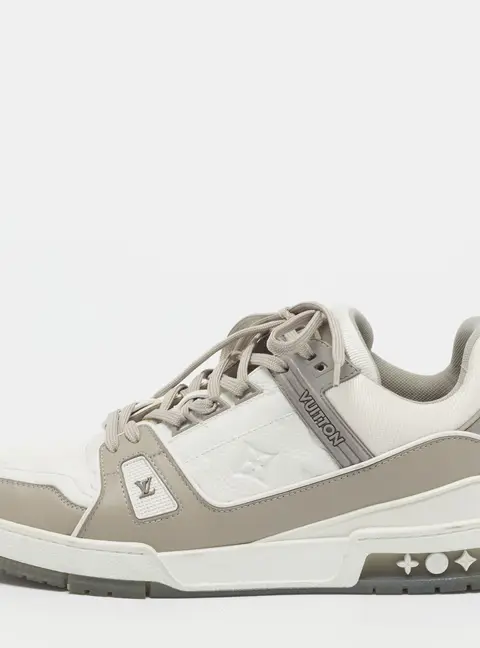 Louis Vuitton LV Trainer Size 43.5 White/Grey Fabric and Leather Low Top Sneakers