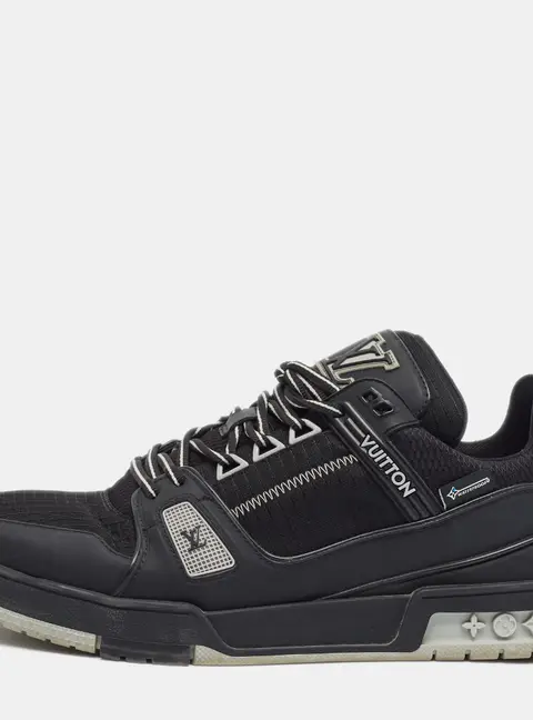 Louis Vuitton LV Trainer Size 42.5 Black Fabric and Leather Lace Up Sneakers