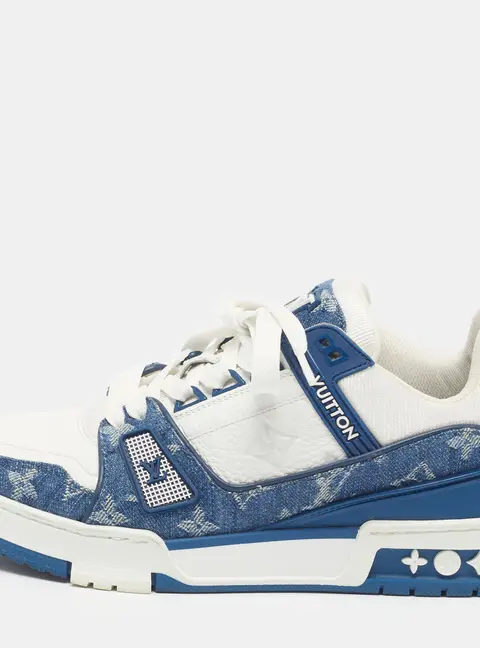 Louis Vuitton LV Trainer White/Blue Monogram Leather and Denim Low Top Sneakers