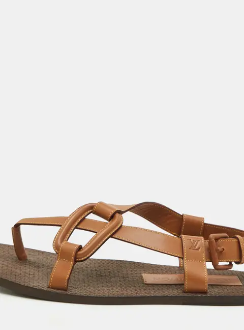 Louis Vuitton Size 41 Brown Leather Criss-Cross Flat Sandals
