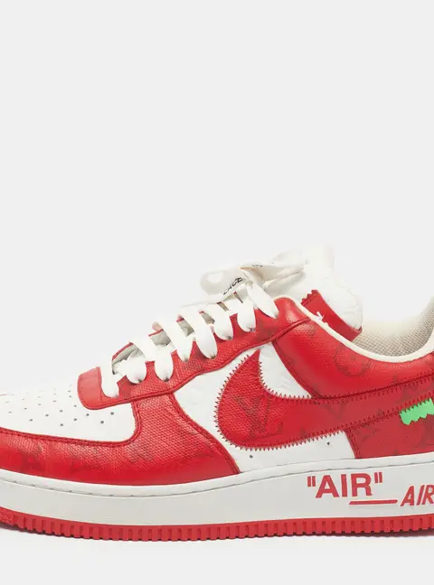 Louis Vuitton x Nike Air Force 1 Size 42.5 Red/White Monogram Canvas and Leather Low Top Sneakers