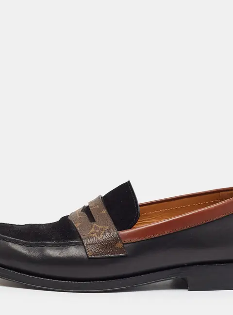 Louis Vuitton Sorbonne Size 41 Black/Brown Monogram Canvas and Leather and Suede Penny Loafers