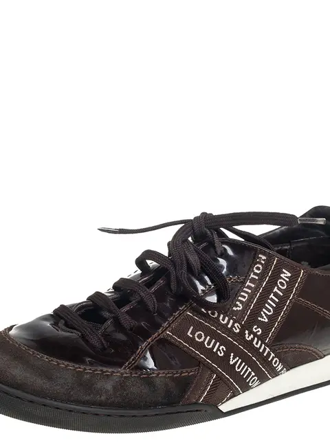Louis Vuitton Brown Suede And Patent Leather Low Top Sneaker Size 39